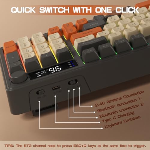 LexonElec M96 Wireless Gaming Keyboard,Knob Control Bluetooth/2.4G Wireless Mechanical Feeling Keyboard,RGB LED Backlit with Display Screen, PBT Keycap,3000mAh, 94-Key Layout for Win/Mac (Shimmer) - color: Shimmer