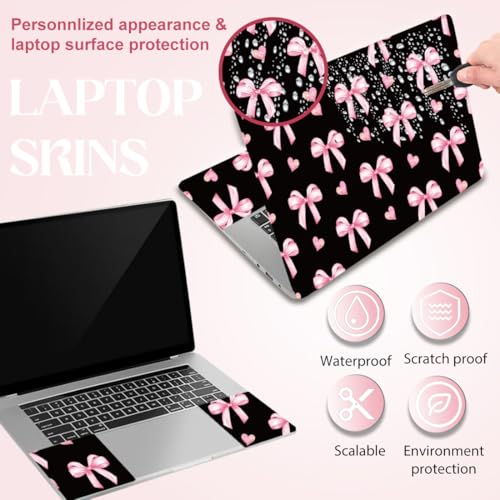 SUPERDANT 3 Pcs Black Pink Bow Heart Laptop Skin Trim-to-Fit Waterproof PVC Laptop Sticker Set Scratch-Proof 12 13 14 15 16 Inch Laptops Decal for Women - style: Pink Bow