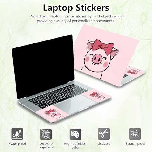 Laptop Skin Sticker Decal, Universal Reusable Vinyl Laptop Cover for 12" 13" 13.3" 14" 15" 15.4" 15.6" Notebook PC, Waterproof Scratch-Resistant with 2 Wrist Pads, Easy to Apply & Remove,Cute Pink Pig - color: Cute Pink Pig