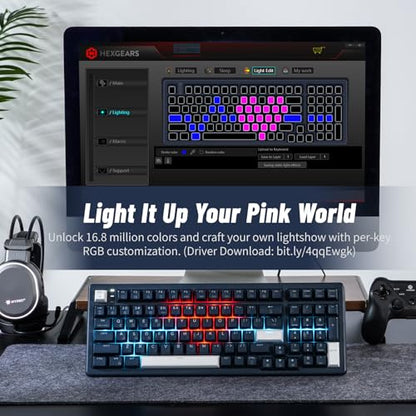 Hexgears Wireless Mechanical Keyboard with Number Pad,Wrist Rest,Gasket Structure,Tri-Mode BT5.0/USB-C/2.4GHz Hot Swappable Keyboard,Creamy Sound,RGB Backlit,Computer Gaming Keyboards(Clicky Switch) - color: Dark Blue-99keys, size: Clicky