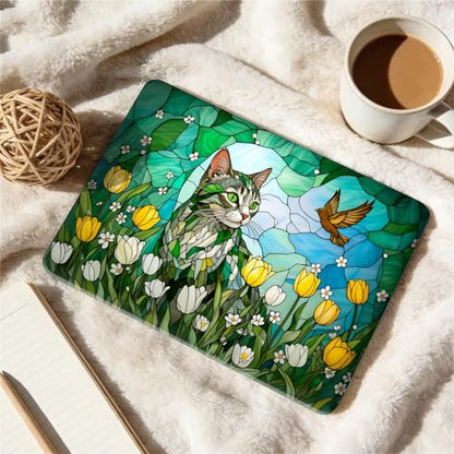 for MacBook 13 Inch Release 2017/2019/2020/2021 Model A1706 A2338 Black Computer Case,Novelty Premium Pattern Hardshell Laptop Case Tulip Meadow Stained Glass Feline - color: Tulip Meadow Stained Glass Feline, size: A1706/A1708/A1989(13 inch)-Black