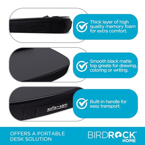 BIRDROCK HOME Oversized Lap Desk with Memory Foam Cushion - Portable w/USB Light & Wrist Rest, Ideal for Work from Home, Students & Gaming, Ergonomic Design for Comfort - Matte Black