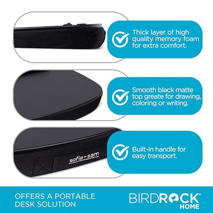 BIRDROCK HOME Oversized Lap Desk with Memory Foam Cushion - Portable w/USB Light & Wrist Rest, Ideal for Work from Home, Students & Gaming, Ergonomic Design for Comfort - Matte Black