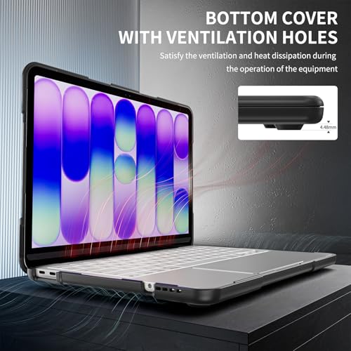 Batianda Heavy Duty Case for MacBook Neo 13 Inch 2026, Black | Fits Model A3404 A18 Pro Chip, Ergonomic Foldable Stand Holds 22lbs, TPU Bumper, Matte Translucent Shockproof Hard Shell - color: Black