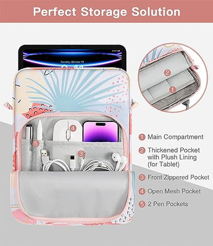MoKo 9-11 Inch Tablet Sleeve Bag Handle Carrying Case with Shoulder Strap | Fits iPad Pro/Air/A16 11-inch, iPad 10th 10.9, iPad 9/8/7th 10.2, iPadAir 5/4th 10.9 and Tab S8/S9 11-inch, Tropical Leaf - color: Tropical Leaf, size: 9-11 inch