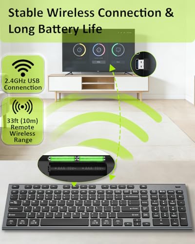 FENIFOX Wireless Silent Keyboard, Ultra Quiet USB C Low Profile Compact Full Size with Number Pad Flat Slim Thin Soft Touch for Mac Computer MacBook iMac PC Laptop Desktop Office (Black and Grey) - color: Black and Grey