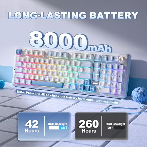 YUNZII B98 PRO QMK/VIA Wireless Mechanical Gaming Keyboard,96% Layout with Numpad and Cute Cat Knob, BT/2.4G/USB-C,Linear Switch Hot Swap Gasket,RGB for Win/Mac (Blue, Milk V2 Linear Switch) - color: Blue, size: Milk V2 Linear Switch