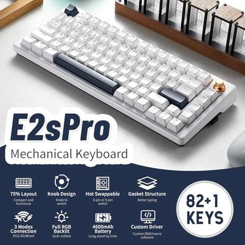 Wireless Mechanical Keyboard with Wrist Rest, Hot Swappable Custom Keyboard with Knob, RGB Backlit, Pre-lubed Clicky Switches, 2.4GHz/USB-C/BT5.0 Mechanical Gaming Keyboards for Win/Mac (White) - color: White-82keys, size: Clicky