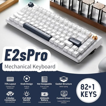 Wireless Mechanical Keyboard with Wrist Rest, Hot Swappable Custom Keyboard with Knob, RGB Backlit, Pre-lubed Clicky Switches, 2.4GHz/USB-C/BT5.0 Mechanical Gaming Keyboards for Win/Mac (White) - color: White-82keys, size: Clicky