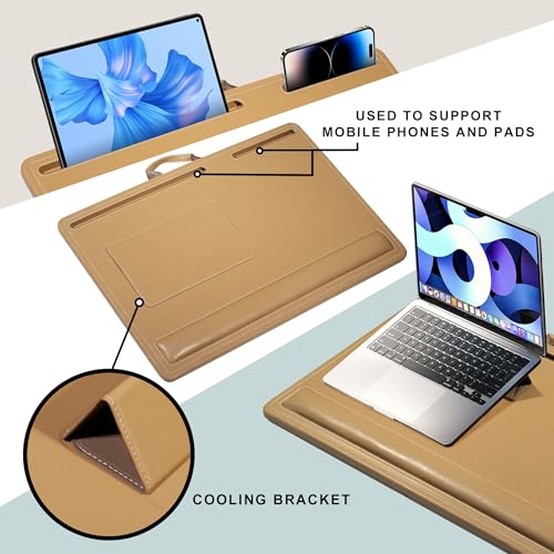 CENNBIE Leather Lap Desk for Laptop, 24 x 16 inches (Brown) | With Memory Foam Cushion & Built-in Wrist Rest, Portable,Adjustable Laptop Desk Fits up to 19 inch Laptop - color: Brown