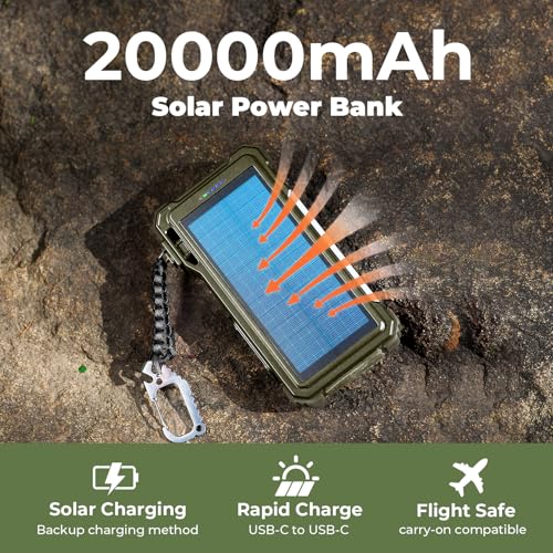 BLAVOR Solar Power Bank 20000mAh Built-in Cables, Wireless Charger for Phones & Apple Watch, 20W Fast Charging Battery Pack with USB C, Flashlight, Solar Charger for iPhone, iPad, iWatch, Samsung - color: Green