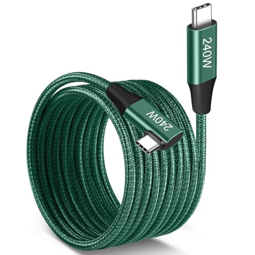 Single Right 240W USB-C to USB-C Cable 10FT Green, Super Fast Charging Type-C to Type-C Charger Cable Braided Compatible with MacBook Pro/Air, iPad Pro,Sam sung Galaxy S23/S22,PS5/PS4,Switch,Laptops - color: Green, size: 10FT, style: Single 90° Right Angl