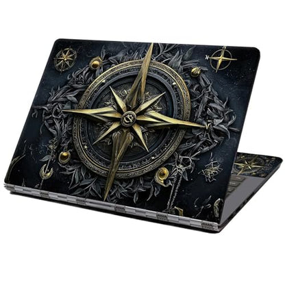 Laptop Skin Sticker Decal 12" 13" 13.3" 14" 15" 15.6",Waterproof Scratch Resistant Vinyl,Reusable Easy to Apply,for MacBook HP Dell Notebooks Netbooks Laptop,2 Wrist Pads,Black Compass - color: Black Compass