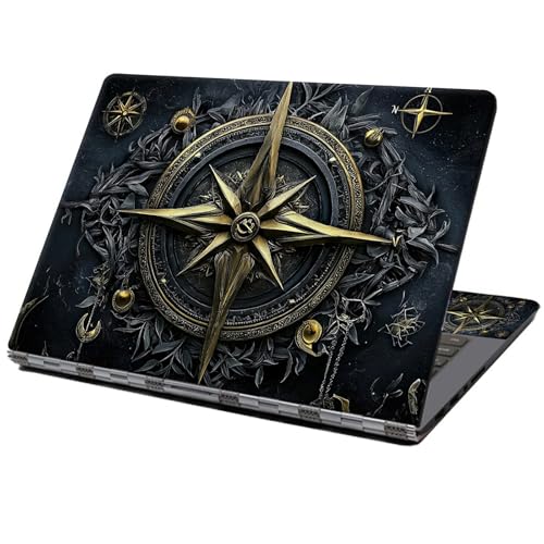 Laptop Skin Sticker Decal 12" 13" 13.3" 14" 15" 15.6",Waterproof Scratch Resistant Vinyl,Reusable Easy to Apply,for MacBook HP Dell Notebooks Netbooks Laptop,2 Wrist Pads,Black Compass - color: Black Compass