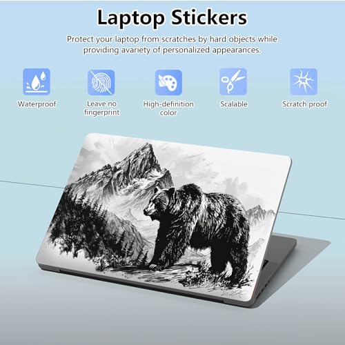 Universal Laptop Skin Sticker with 2 Wrist Pad Skins, Waterproof Scratch Resistant Vinyl Laptop Cover Decal, Cut to Fit for 11–15.6 Inch MacBook HP Dell Lenovo, Black Bear Mountain - color: Black Bear Mountain