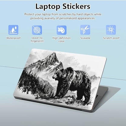 Universal Laptop Skin Sticker with 2 Wrist Pad Skins, Waterproof Scratch Resistant Vinyl Laptop Cover Decal, Cut to Fit for 11–15.6 Inch MacBook HP Dell Lenovo, Black Bear Mountain - color: Black Bear Mountain