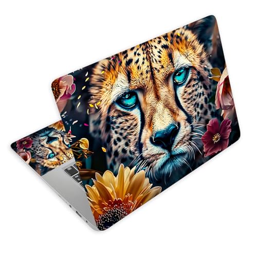 Universal Laptop Skin Decal, 3-Piece Vinyl Protector for 12 13 14 15.6" Notebook, Waterproof Anti-Scratch, Easy Trim & Bubble-Free Finish, Cheetah Surrounded Flowers - color: Cheetah Surrounded Flowers
