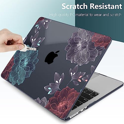 DONGKE for MacBook Air 13 Inch Case M5 2026 M4 2025 M3 M2 2024-2022 A3449 A3240 A3113 A2681, Plastic Hard Shell & Keyboard Cover & Screen Film for MacBook Air 13.6 Inch Case - Dahlia Flowers - color: Dahlia Flowers