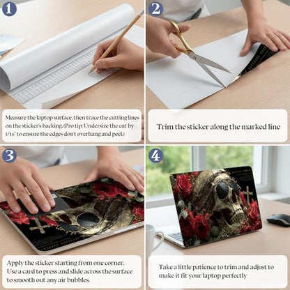 Universal Laptop Skin Sticker Decal,15.6 Inch Laptop Vinyl Cover for 13" 14" 15.6" Laptop,Scratch-Resistant Waterproof Protector Wrap,Reusable with Wrist Pads,Skull with Roses - color: Skull with Roses