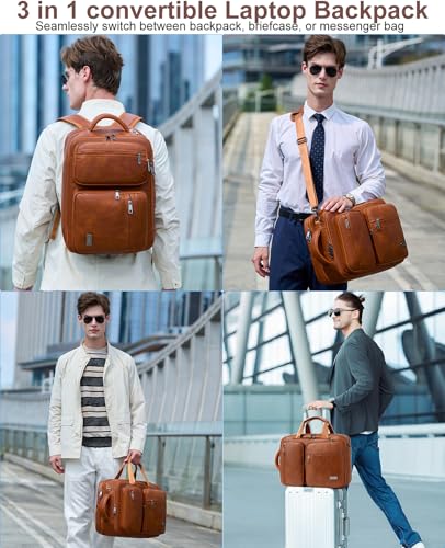weiatas 3-in-1 Vegan Leather Convertible Laptop Bag for Men Women, Expandable Travel Backpack Work Briefcase Messenger Bag | Convertible - color: Brown