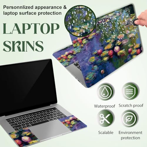 SUPERDANT 3Pcs Laptop Skin Sticker Cover Decal 14.9x10.6in Removable Water-Lily Laptop Wrap Scratch Proof Waterproof PVC Vintage Plant Decal for 12-15.6 Notebook - style: Water lily