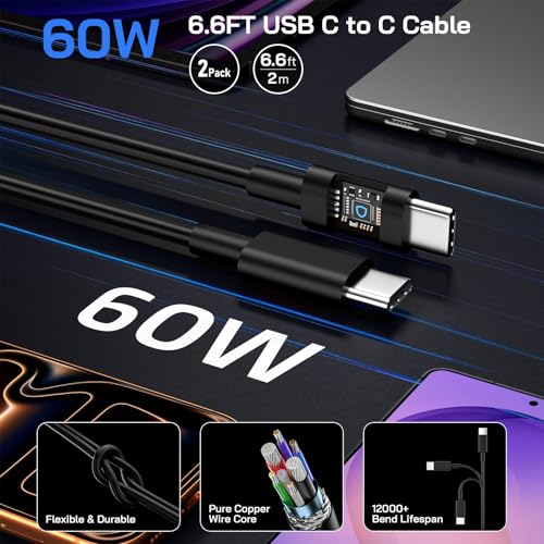 60W USB C Charger, 2Pack 60 Watt Super Fast Charger USB C Android Phone Charger Type C Fast Charging Block with 6.6FT Cable for Samsung Galaxy S26 Ultra/S26+/S25 Ultra/S24,Tab S9+/i Phone 17,Mac Book