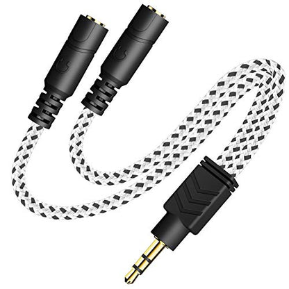 Headphone Splitter, 3.5mm Stereo 2-Way Audio Cable - 20CM / Zebra White | Stereo Audio Sound, Dual Headphone and Speaker Audio Output, Compatible with iPhone, iPad, Laptops, Tablets, 3.5mm devices - color: Zebra White, size: 9.8 inch / 25 cm