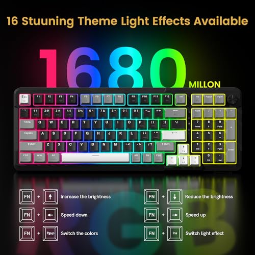 Redragon K742 Wireless Mechanical Gaming Keyboard with Knob for PC Computer | Bluetooth 5.0/2.4GHz/USB C Wireless Creamy Keyboard with Number Pad, RGB Backlits, Hot-Swappable with Linear Switches (Black) - color: Black
