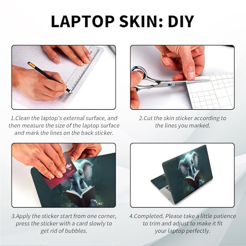 Universal Laptop Skin, DIY Cut-to-Fit Vinyl Cover Compatible with HP, Dell, Lenovo, Mac (13.3" to 15.6"), Anti-Scratch, No Residue & Bubble-Free Protective Decal Sticker, Cute Elephant Reading - color: Cute Elephant Reading