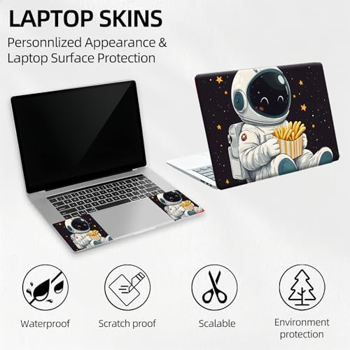 Cute Astronaut Eating French Fries Universal Laptop Skin Sticker 3PCS, Protective Decal Trim-to-Fit 11.6" 13.3" 14" 15.6" Laptop Vinyl Cover, Removable Anti-Scratch Computer Decal Protector - color: Cute Astronaut Eating French Fries