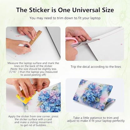 Laptop Skin Sticker Decal, Universal Reusable Vinyl Laptop Cover for 12" 13" 13.3" 14" 15" 15.4" 15.6" Notebook PC, Reusable Waterproof Scratch-Resistant with 2 Wrist Pads,Blue Hydrangea Flowers - color: Blue Hydrangea Flowers