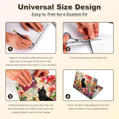 Universal Laptop Skin Sticker Decal 11-15.6 Inches, Black Cat Floral | Reusable Vinyl Sticker for 12.1 13 13.3 14 15.4 Inches Notebook PC, Scratch Resistant Waterproof, Easy to Trim & Apply - color: Black Cat Floral