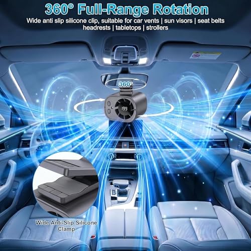 Car Clip On Fan,Portable Cooling Fan for Car with LED Display,360° Rotating Mini Fan,199 Speed Settings,USB Rechargeable 1500mAh Backseat Fan for Cars Without AC, Stroller,Office, Camping - color: Black
