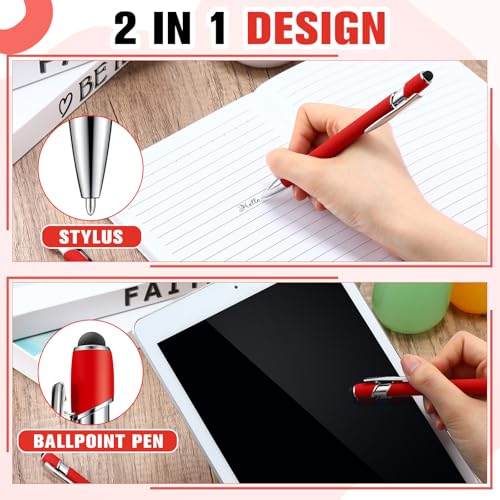 Zonon 38 Pieces Rubberized Ballpoint Pen with Stylus Tip Stylish Metal Pen Capacitive Styli with Soft Rubberized Grip, Black Ink for Most Devices(Red) - color: Red