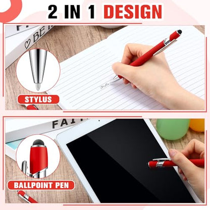 Zonon 38 Pieces Rubberized Ballpoint Pen with Stylus Tip Stylish Metal Pen Capacitive Styli with Soft Rubberized Grip, Black Ink for Most Devices(Red) - color: Red