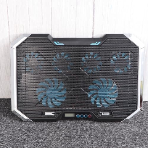 Silent Laptop Cooling Pad and Quiet Cooling Design with 6 Fans and Adjustable Height Stand, Black Portable Laptop Cooler with Dual USB Ports, LED Display for Gaming and Office