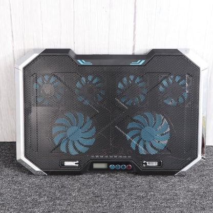 Silent Laptop Cooling Pad and Quiet Cooling Design with 6 Fans and Adjustable Height Stand, Black Portable Laptop Cooler with Dual USB Ports, LED Display for Gaming and Office