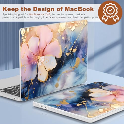 CISSOOK Compatible with MacBook Air 13 inch Case 2026 2025 2024 2023 2022 | A3449 A3240 A3113 A2681, 5in1 Set Hard Shell Case Keyboard Cover for MacBook Air 13.6 inch M2 M3 M4 M5, Marble Flower - color: Air13.6inch-Marble Flower