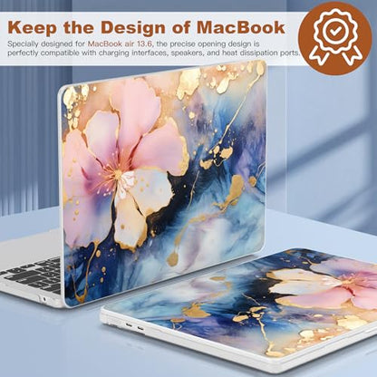 CISSOOK Compatible with MacBook Air 13 inch Case 2026 2025 2024 2023 2022 | A3449 A3240 A3113 A2681, 5in1 Set Hard Shell Case Keyboard Cover for MacBook Air 13.6 inch M2 M3 M4 M5, Marble Flower - color: Air13.6inch-Marble Flower