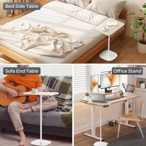 Portable Laptop Floor Stand, Bedside/Sofa Table with Height Adjustable 18''~48'', Sleek Wooden Lectern Standing Desk Mobile Podium for Home, Office, School, White - color: White