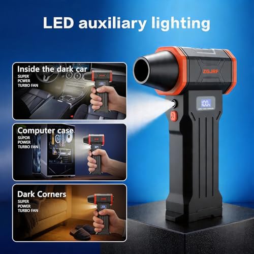 Compressed Air Duster，120000RPM Super Powered Electric Air Duster,4 Gear Adjustable Mini Turbo Blower LED Light,Rechargeable Cordless Dusters for Home Car Outdoor PC Computer Keyboard