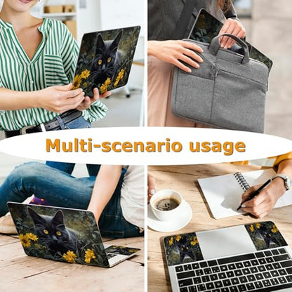 Universal Laptop Skin Sticker with 2 Wrist Pad Decals, 3-Piece Removable Vinyl Laptop Cover, Black Cat Sunflower Waterproof Anti-Scratch, Easy-Trim Fit for 13.3" 14" 15.6" Laptops - color: Black Cat Sunflower