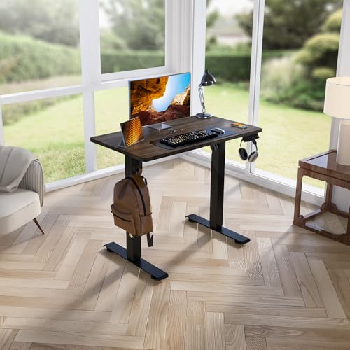 Kingant Standing Desk, 35x20 Inch Electric Height Adjustable Computer Desk | Ergonomic Small Sit Stand Desk Rising Desks for Home Office Stand Up Desk Computer Workstation with Cable Management - color: Dark Walnut, size: 35" x 20"