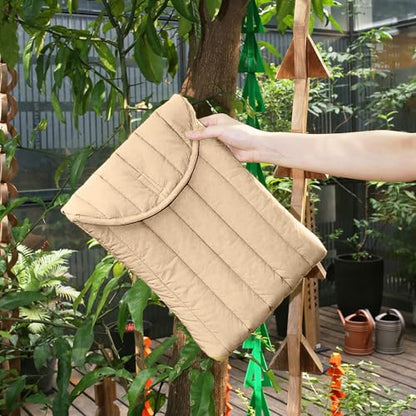 Puffy Laptop Sleeve 11-12 Inch, Soft Laptop Case, Beige | Compatible with 15-16 Inch Macbook Pro/Air, Asus/Dell Xps/Lenovo Laptops, Protective Carrying Bag for Women and Men - color: Streak-Beige, size: 11/12