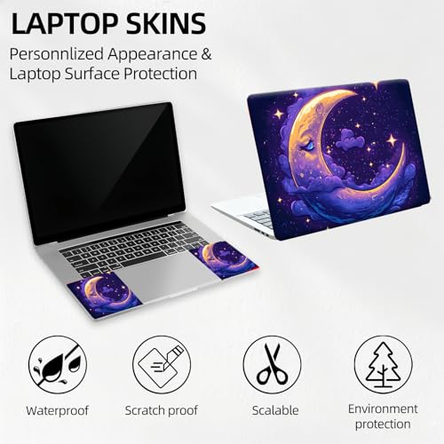 Purple Moon and Stars Night Sky Galaxy Universal Laptop Skin Sticker 3PCS,Protective Decal Trim-to-Fit 11.6" 13.3" 14" 15.6" Laptop Vinyl Cover,Removable Anti-Scratch Computer Decal Protector - color: Purple Moon and Stars Night Sky Galaxy