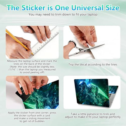 Laptop Skin Sticker Decal 12"-15.6" Universal Laptop/Notebook/Netbook Vinyl - Waterproof Scratch Resistant,Fits HP Dell Lenovo MacBook,2 Free Wrist Pads,Easy Apply & Remove,Green Glitter Dinosaur - color: Green Glitter Dinosaur