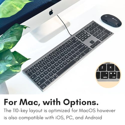Macally Wired Keyboard for Mac (Upgraded Dual USB A + C Plug) - USB C Keyboard - Ultra Slim, 20 Shortcuts, 110 Scissor Keys - Compatible with Apple MacBook Pro/Air, Mac mini, iMac, iPad - Space Gray - color: Space Gray