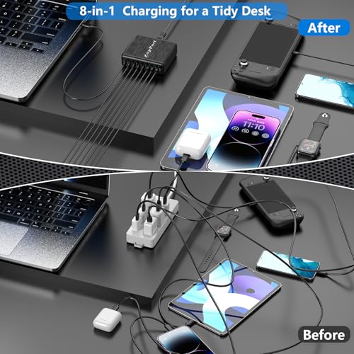 360W USB C Charging Station - 8 Ports Fast Charger Block | PD 100W | GaN Charger Block for Multiple Devices, Charging Hub for Laptop MacBook Pro/Air/iPad Pro/iPhone