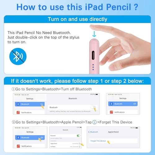 Stylus Pen for Apple iPad A16/11th 2026-2018 iPad Pencil A16/11/10/9/8/7/6,Air 11"/13"M4/M3/M2/5th-3rd,Pro 13"/12.9"/11"/M5/M4,Mini A17 Pro/6/5 Stylus Palm Rejection Tilt Sensitivity Fast Charge-Pink - color: Pink, size: 1pack