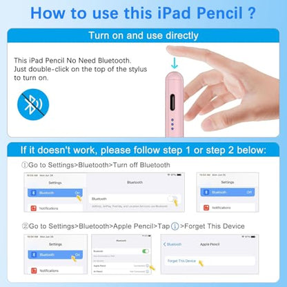 Stylus Pen for Apple iPad A16/11th 2026-2018 iPad Pencil A16/11/10/9/8/7/6,Air 11"/13"M4/M3/M2/5th-3rd,Pro 13"/12.9"/11"/M5/M4,Mini A17 Pro/6/5 Stylus Palm Rejection Tilt Sensitivity Fast Charge-Pink - color: Pink, size: 1pack